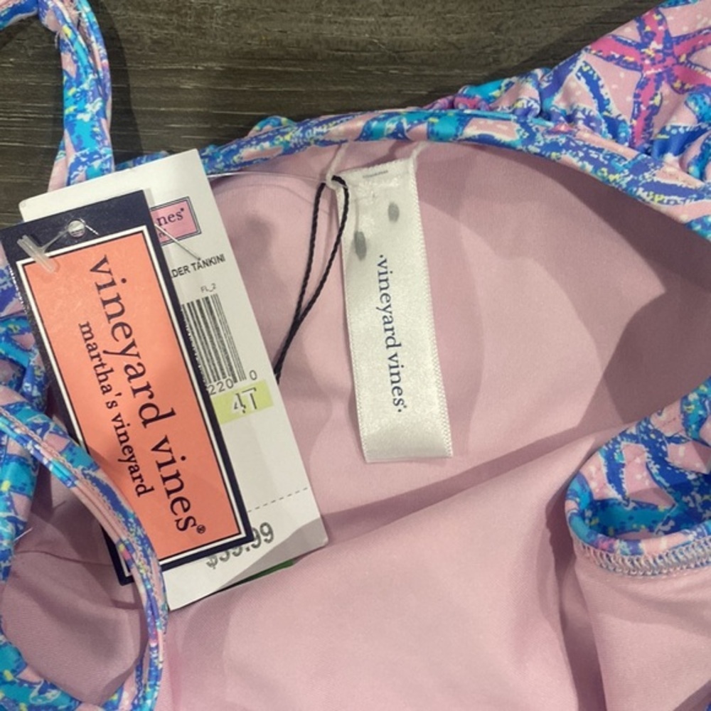 NWT! Vineyard Vines Pink and Blue Starfish Girls Bikini Top - Picture 3 of 4